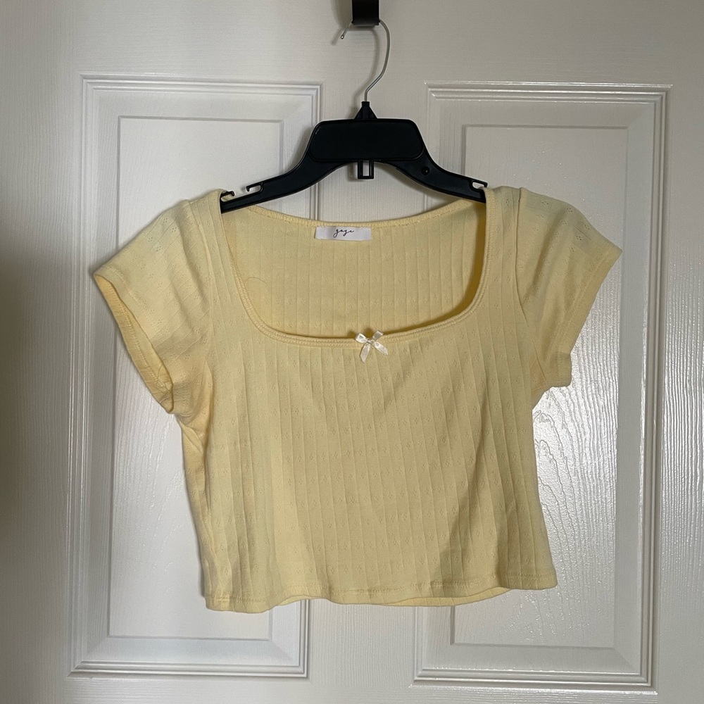 Yellow Knit Crop Top Cotton Coquette - Picture 1 of 4